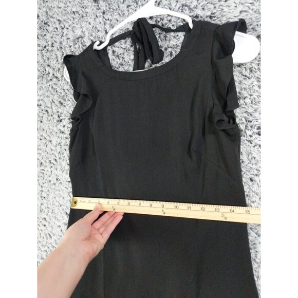 LOFT Black Dress SZ 00P Ruffle Cap Sleeve A-Line Lined Mini Goth Minimal Neutral - Picture 4 of 9